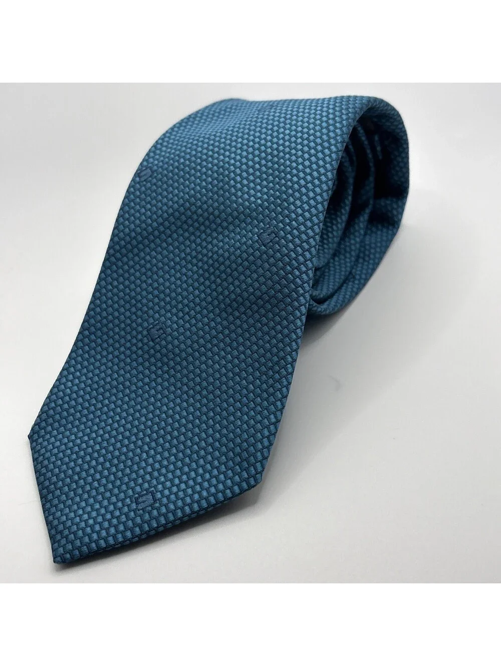 GUCCI Men’s Teal Mono Silk Tie GG Logo Pattern Standard